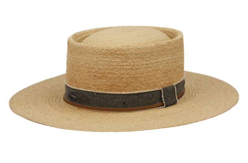 Morreton Wide Flat Brim Raffia Straw Pork Pie Hat M107 main