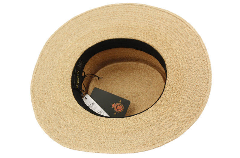 Morreton Wide Flat Brim Raffia Straw Pork Pie Hat M107 back