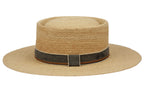 Morreton Wide Flat Brim Raffia Straw Pork Pie Hat M107 side