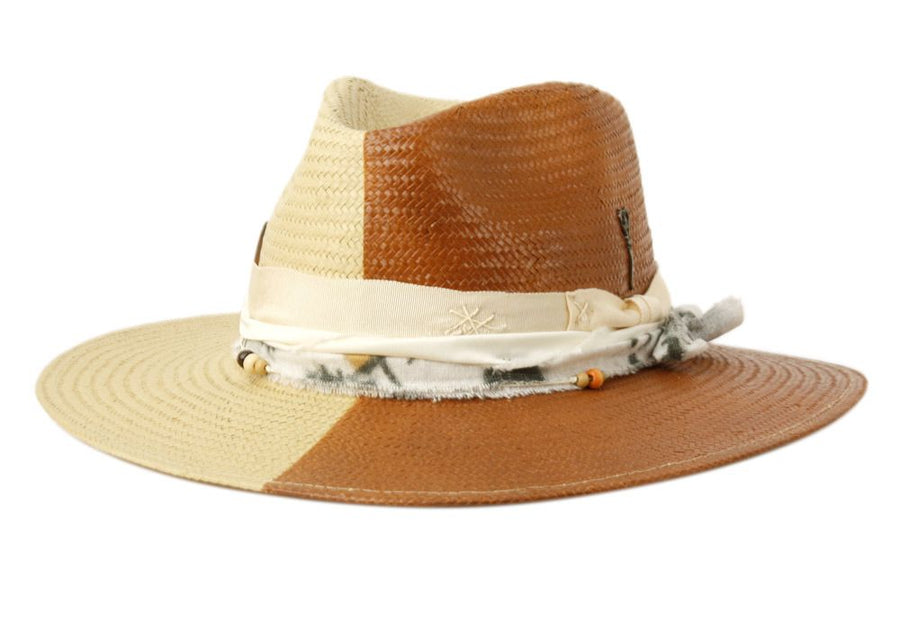 Morreton Two Tone Woven Straw Fedora with Cloth Decoration Band M7075