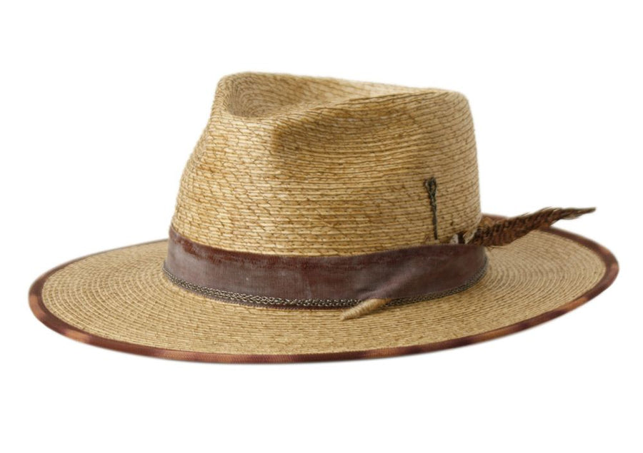 Morreton Hard Shaped Woven Straw Fedora with Decoration Band and Feather M7109