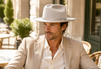 Morreton M7146 beige wool felt fedora hat lifestyle view