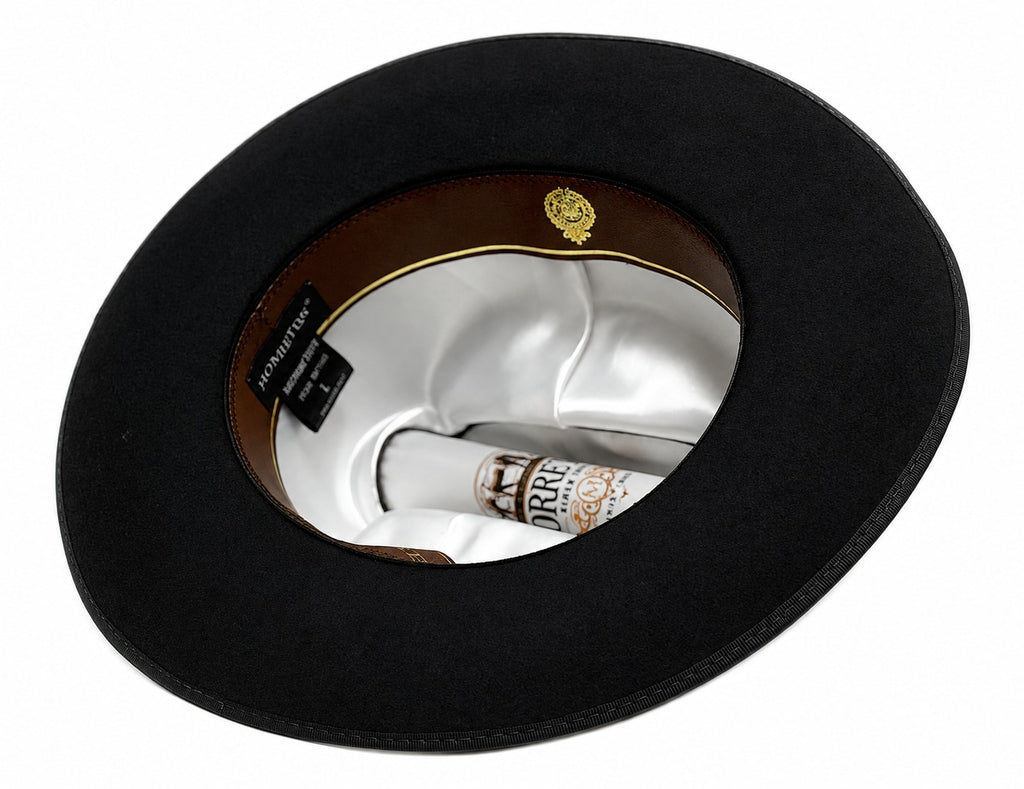 M7146 Black wool felt hat, inside view