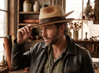 Morreton Woven Raffia Straw Fedora with Cloth Band and Feather M7079