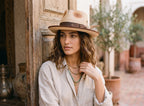 Morreton Woven Raffia Straw Fedora with Cloth Band and Feather M7079