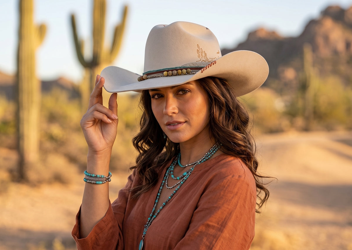 Morreton Wool Felt Cowboy Hat with Trim Band M7140 Khaki
