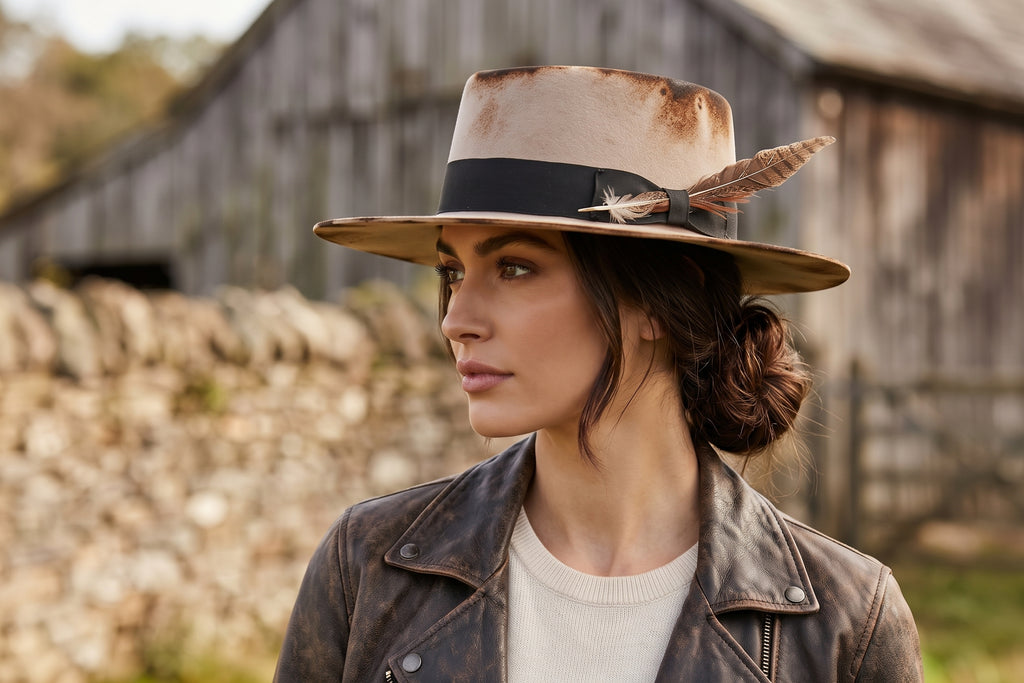 Morreton Wool Felt Hat with Grosgrain Band and Feather M92N
