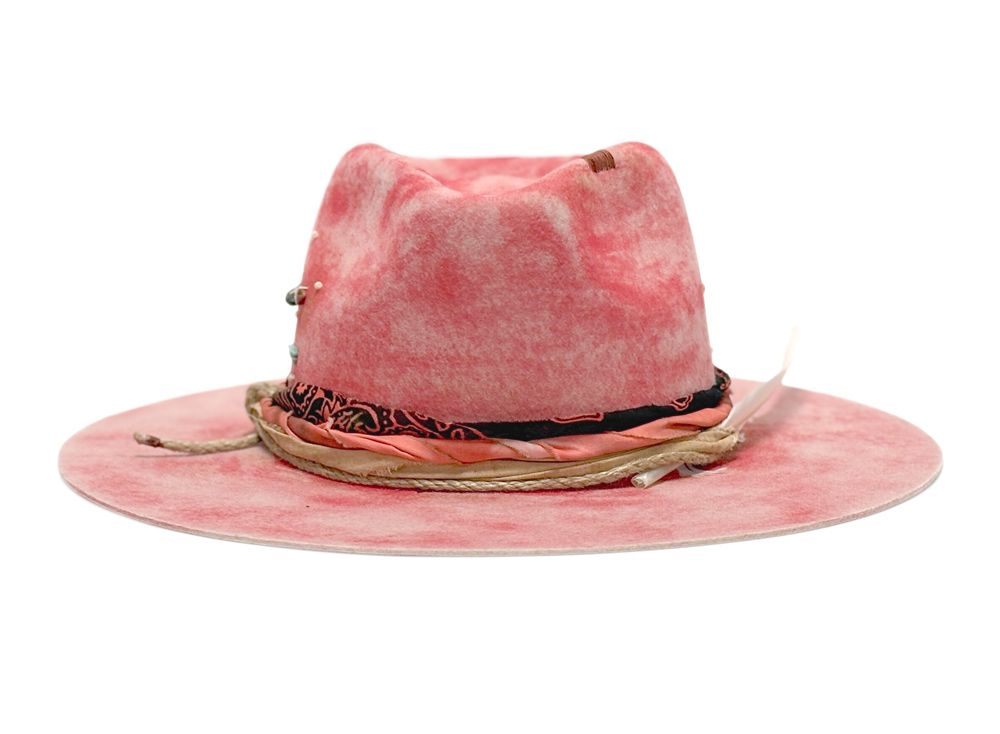 Morreton M7149 distressed pink wool felt hat - front view