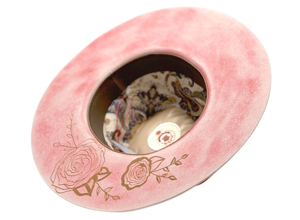 Morreton M7149 distressed pink wool felt hat - interior detail