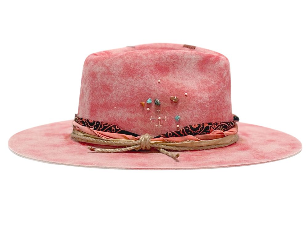 Morreton M7149 distressed pink wool felt hat - opposite side view