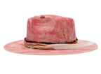 Morreton M7149 distressed pink wool felt hat - feather side view